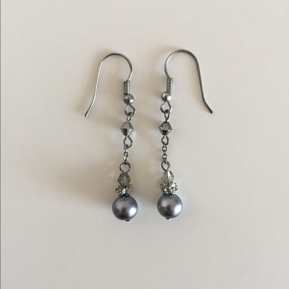 Light Blue Grey Silver Metal Earrings